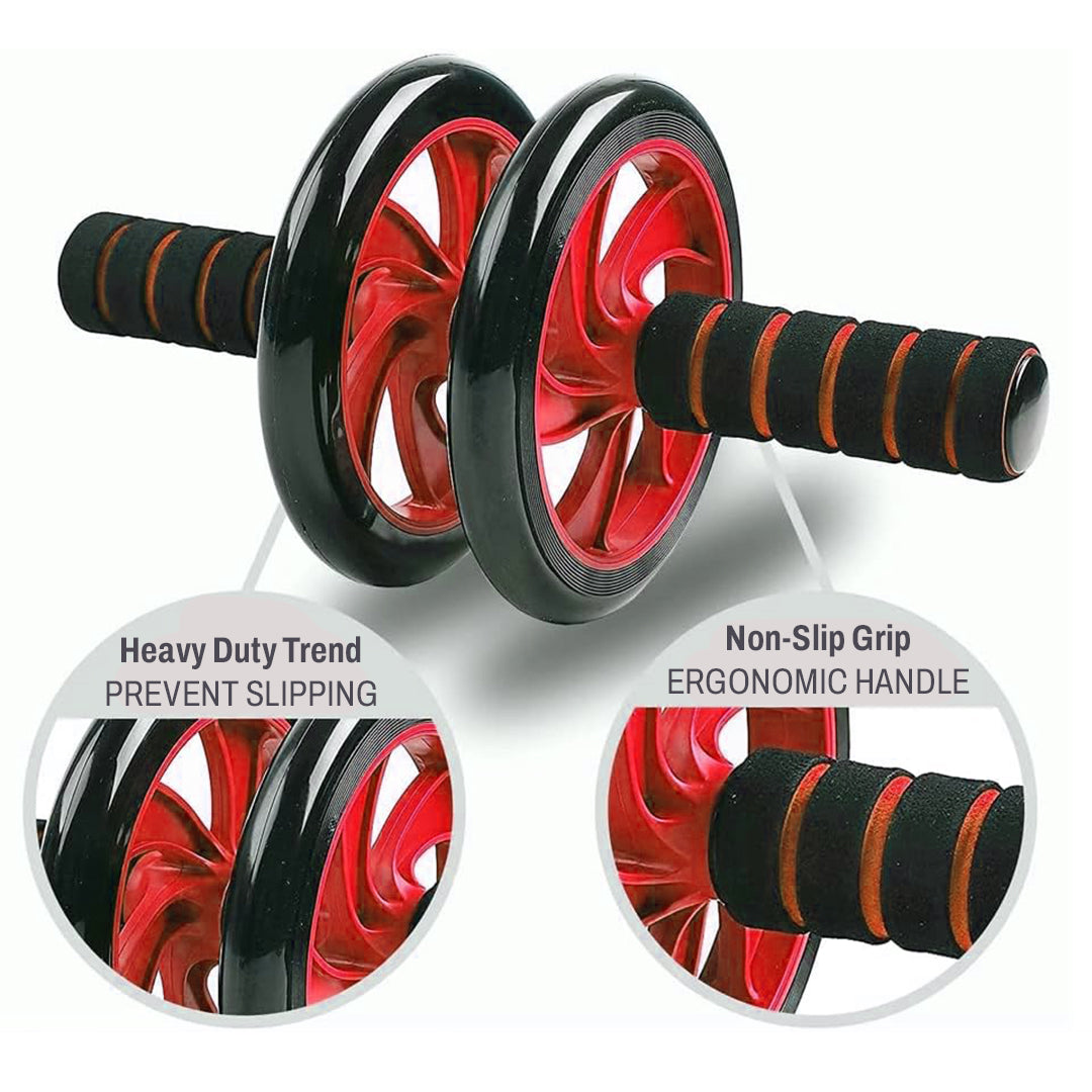 Double Wheel Ab Roller – Non-Slip Handles and Knee Support Pad (Random Color)