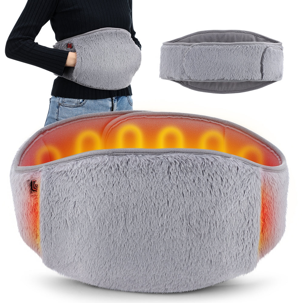 USB Heated Waist & Hand Warmer Belt with 3 Heat Levels – Soft Crystal Velvet Heating Wrap with Power Bank Pocket