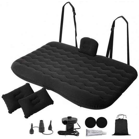 Car interior inflatable mattress fitted in the backseat