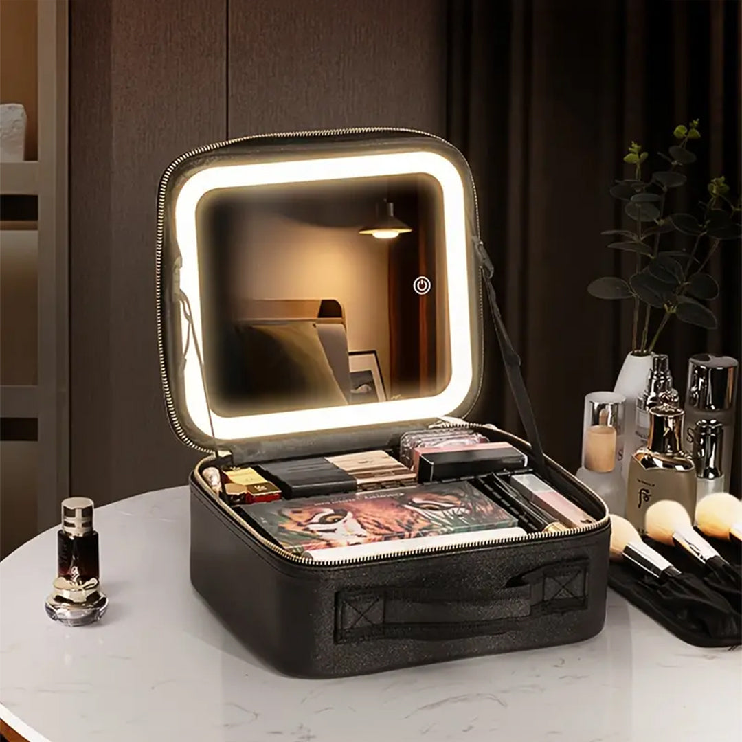 LED Makeup Organizer Case with Lighted Mirror and Adjustable Compartments Y-S-P