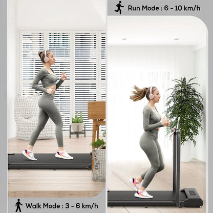 Compact foldable treadmill stored against a wall