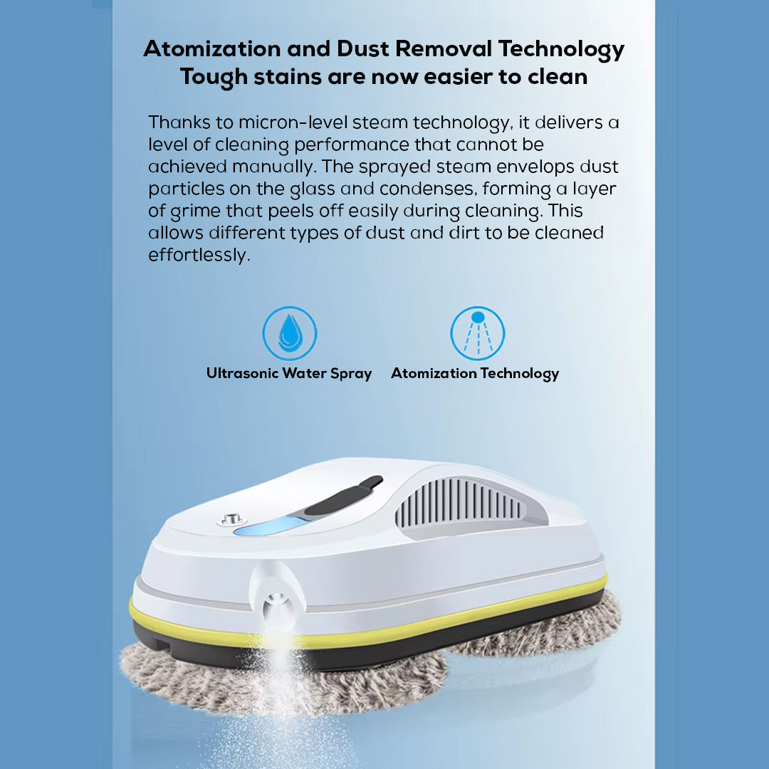 Automatic Window Cleaning Robot with Dual Rotating Pads and Safety Rope