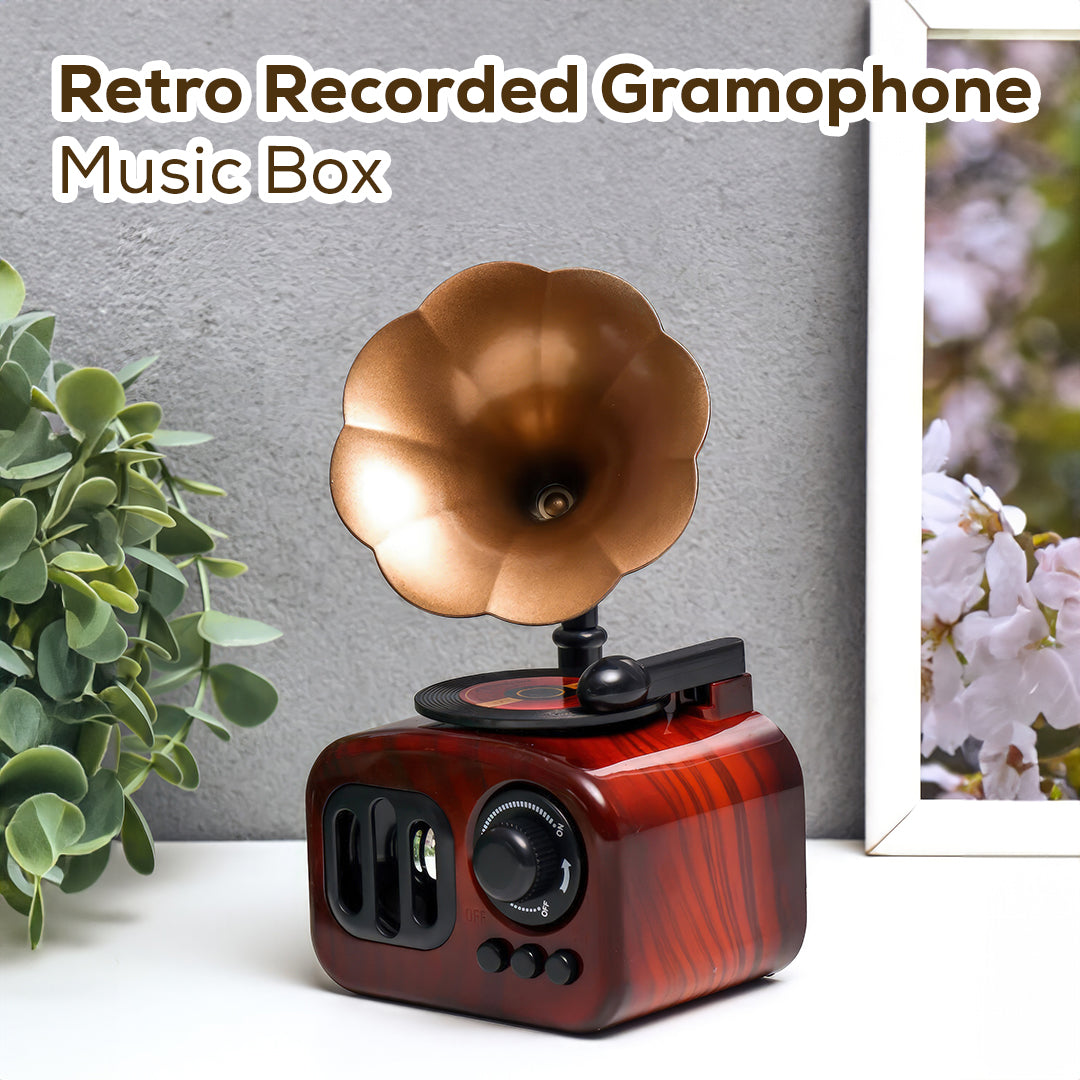 Gramophone Style Wooden Music Box