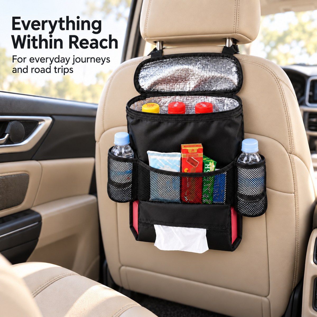 Portable Insulated Cooler Bag for Food and Drinks with Mesh Pockets
