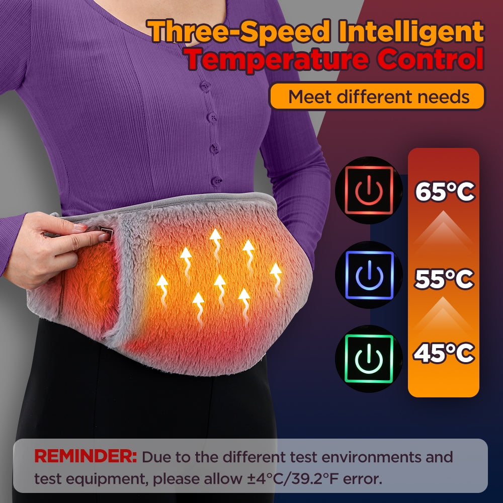 USB Heated Waist & Hand Warmer Belt with 3 Heat Levels – Soft Crystal Velvet Heating Wrap with Power Bank Pocket
