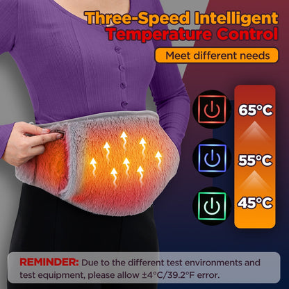 USB Heated Waist & Hand Warmer Belt with 3 Heat Levels – Soft Crystal Velvet Heating Wrap with Power Bank Pocket