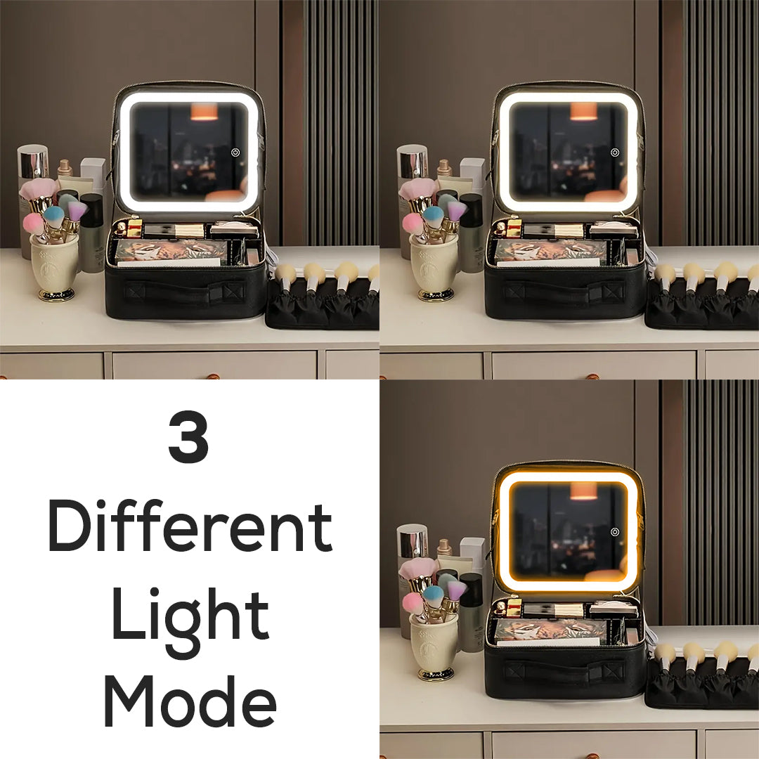 LED Makeup Organizer Case with Lighted Mirror and Adjustable Compartments Y-S-P