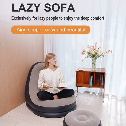 Inflatable lounge chair set up in a living room