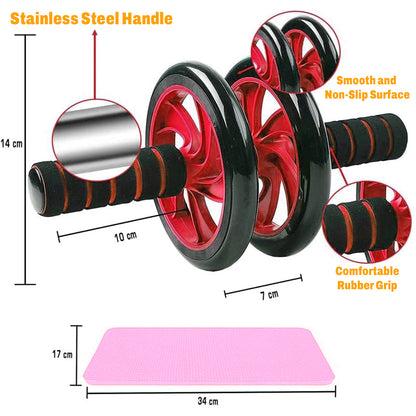 Double Wheel Ab Roller – Non-Slip Handles and Knee Support Pad (Random Color)