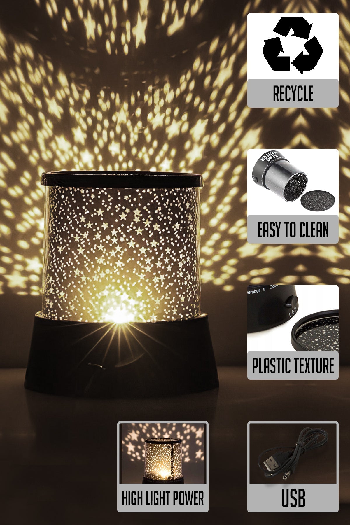 LED Projector Night Light – Starry Sky Effect Lamp for Home & Bedroom