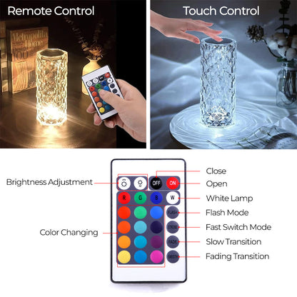 USB Rechargeable, Touch Sensor Crystal Diamond Led Table Lamp
