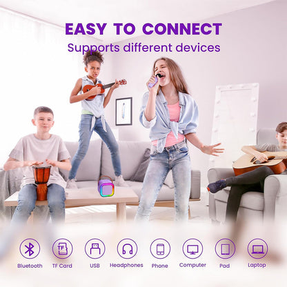 Portable Bluetooth Karaoke Speaker with 2 Wireless Microphones and RGB Lights