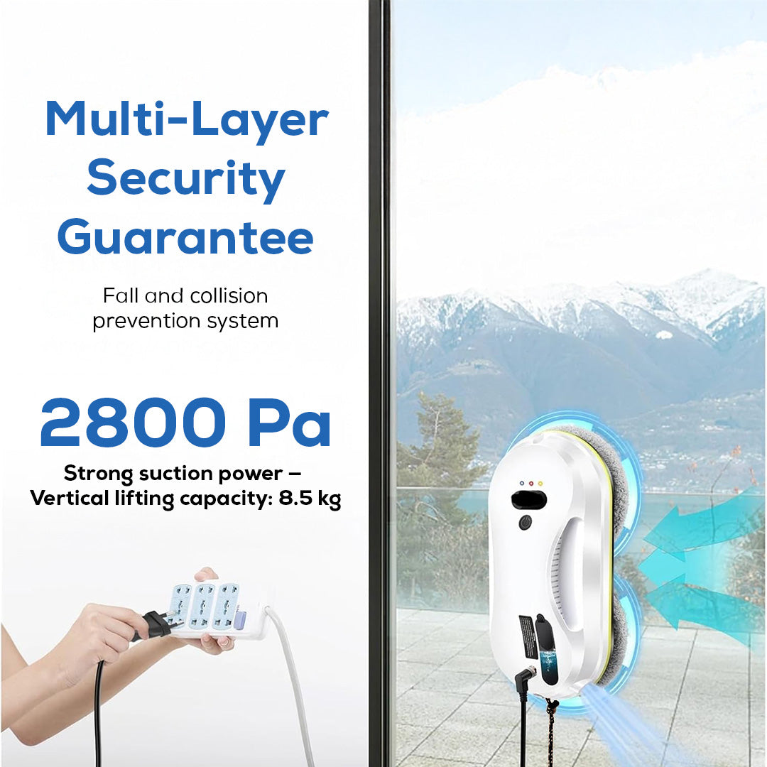 Automatic Window Cleaning Robot with Dual Rotating Pads and Safety Rope