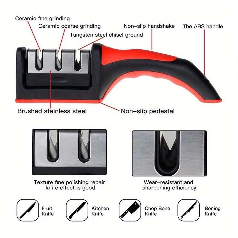 3-Stage Kitchen Knife Sharpener – Professional Sharpening Tool with Non-Slip Handle