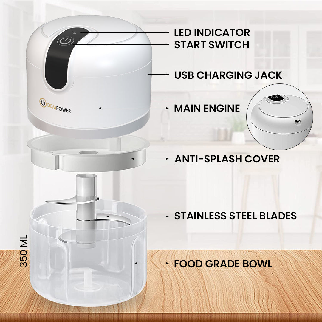 Rechargeable Mini Hand Rondo with Steel Blade 300 ML
