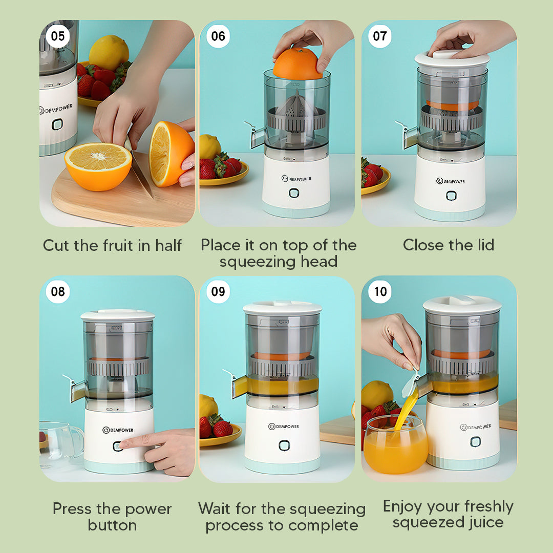 Cordless Electric Citrus Juicer – USB-C Rechargeable, One-Touch Press, Drip-Free Spout & Easy to Clean