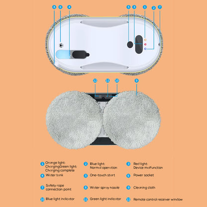 Automatic Window Cleaning Robot with Dual Rotating Pads and Safety Rope