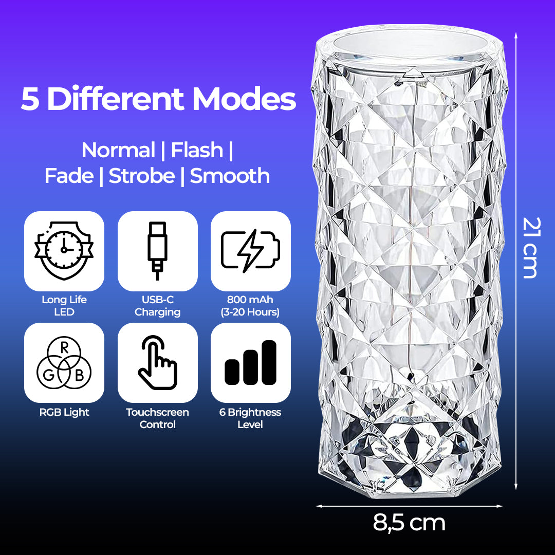 USB Rechargeable, Touch Sensor Crystal Diamond Led Table Lamp