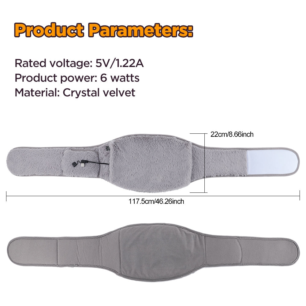 USB Heated Waist & Hand Warmer Belt with 3 Heat Levels – Soft Crystal Velvet Heating Wrap with Power Bank Pocket