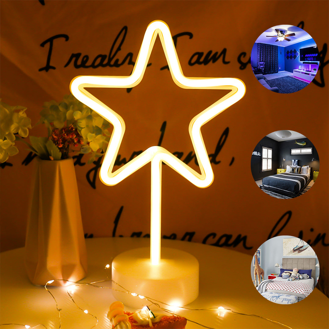 Enchanting LED Star Neon Light in Warm White for Decor