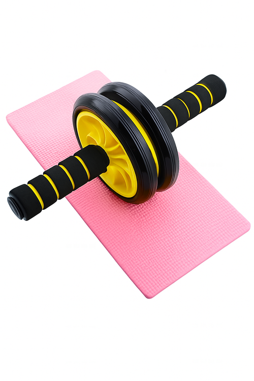 Double Wheel Ab Roller – Non-Slip Handles and Knee Support Pad (Random Color)