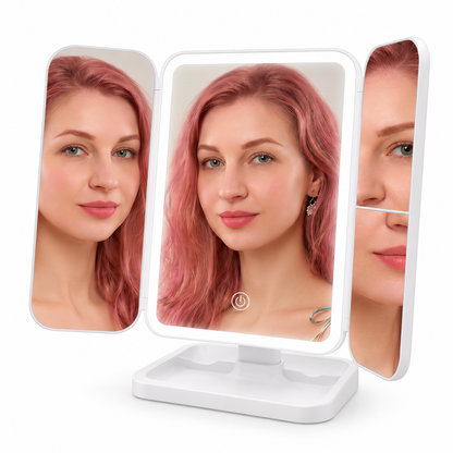Rechargeable LED Makeup Mirror with 3 Light Modes, 2X-3X Magnification and Folding Side Mirrors