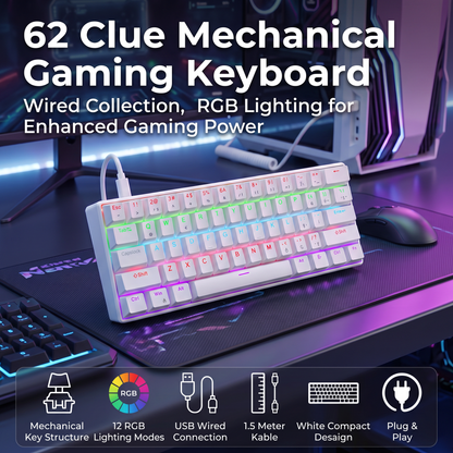 62-Key Mechanical Gaming Keyboard with 12 RGB Modes, Wired USB Compact Keyboard for PC and Laptop