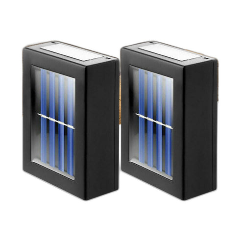 Pack of 2 solar outdoor wall lights on white background