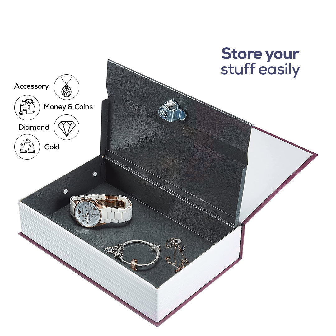 Secure and Discreet Book Safe with Key Lock in Red