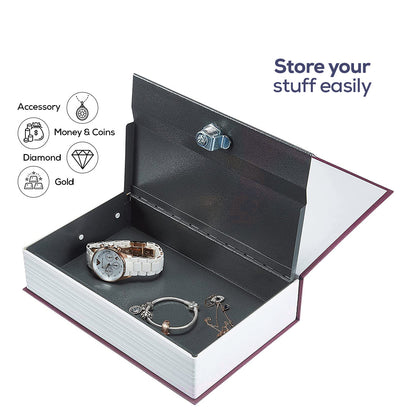 Secure and Discreet Book Safe with Key Lock in Red