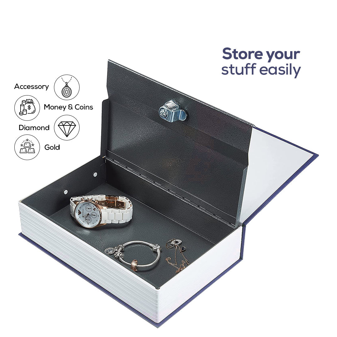 Secure and Discreet Book Safe with Key Lock in Blue