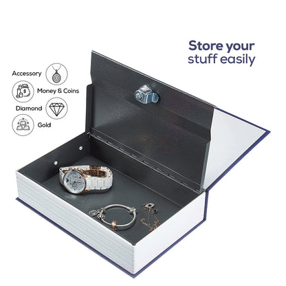 Secure and Discreet Book Safe with Key Lock in Blue