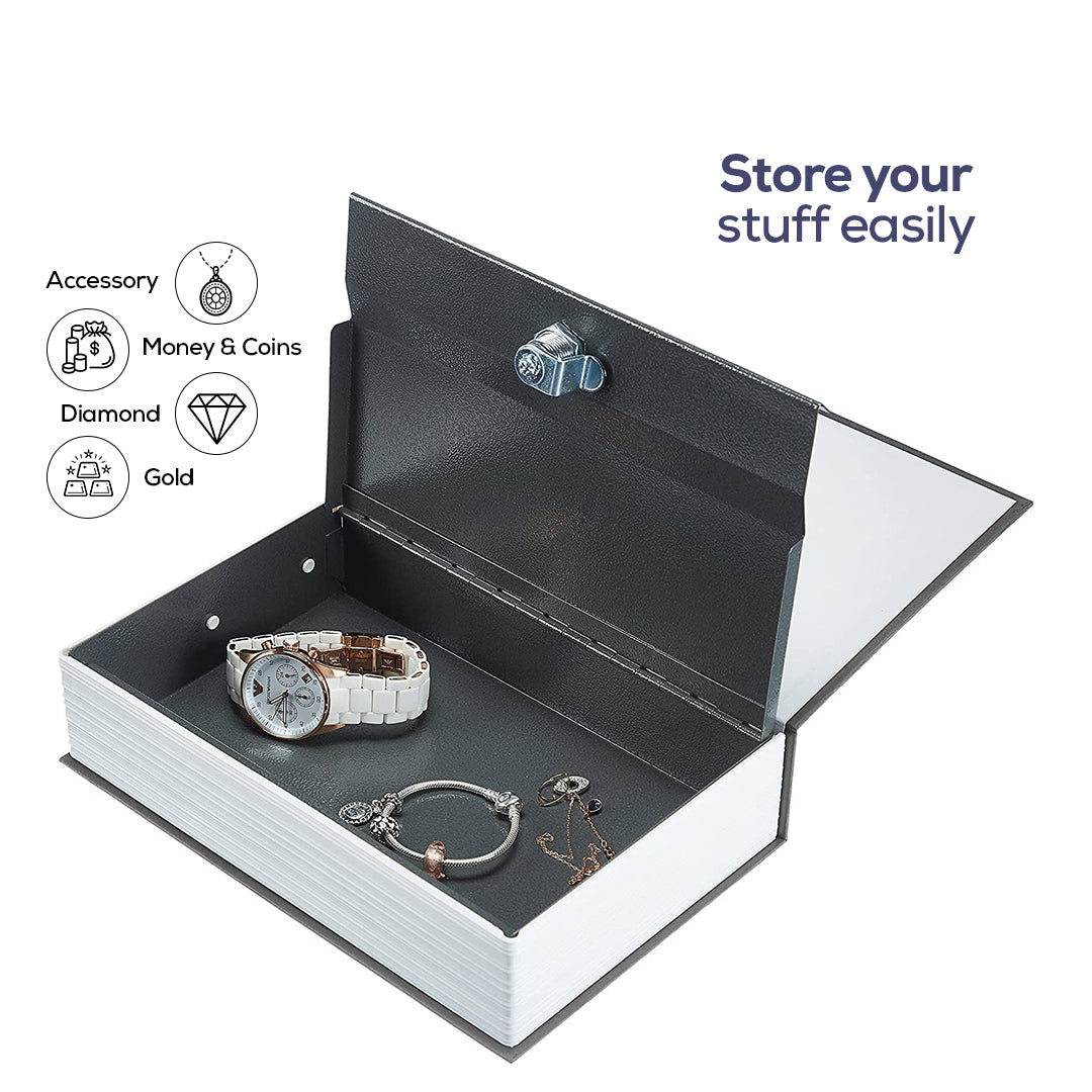 Secure and Discreet Book Safe with Key Lock in Black