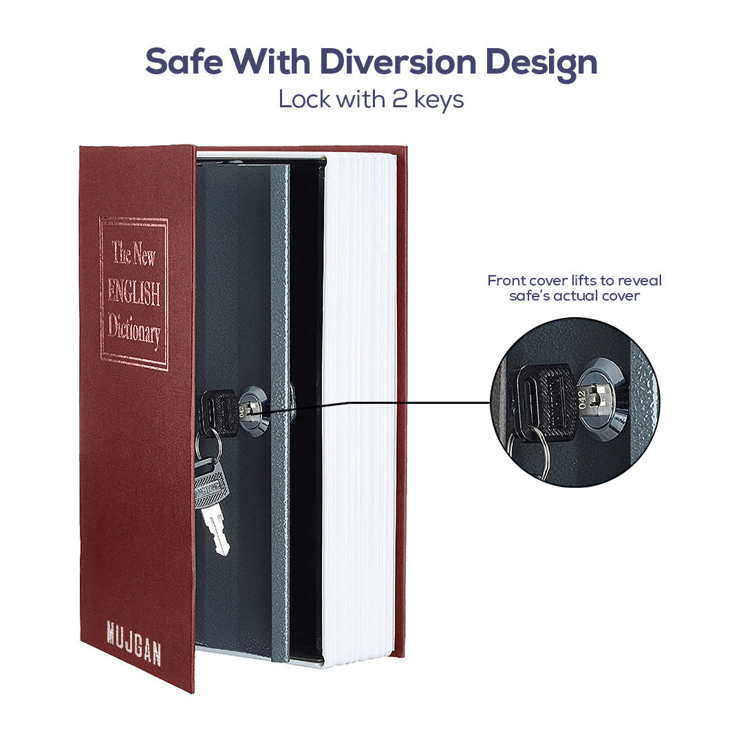 Secure and Discreet Book Safe with Key Lock in Red