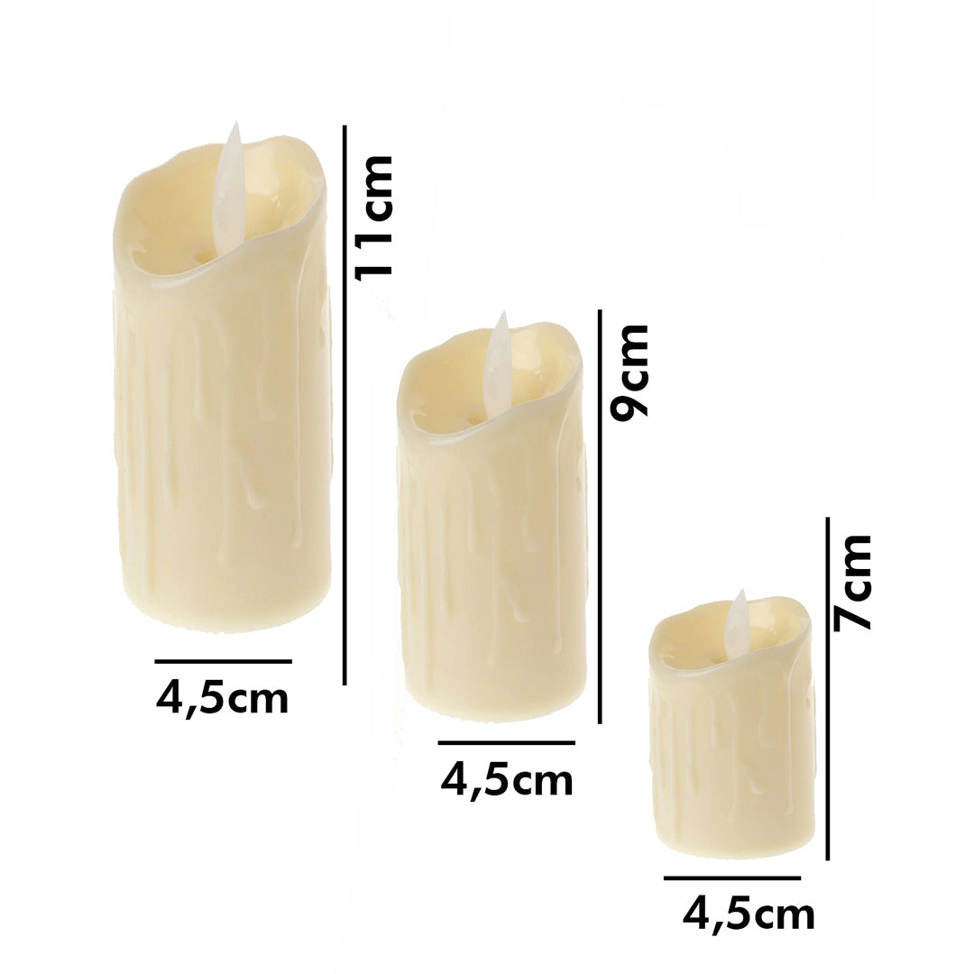 Decorative Set of 3 LED Candles with Battery for Ambiance