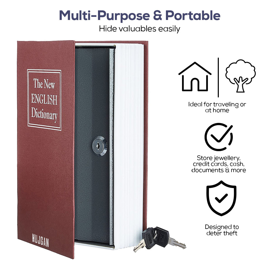 Secure and Discreet Book Safe with Key Lock in Red