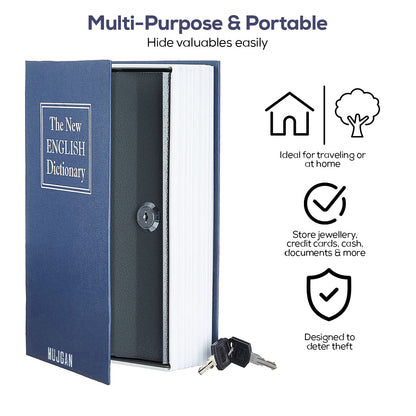 Secure and Discreet Book Safe with Key Lock in Blue