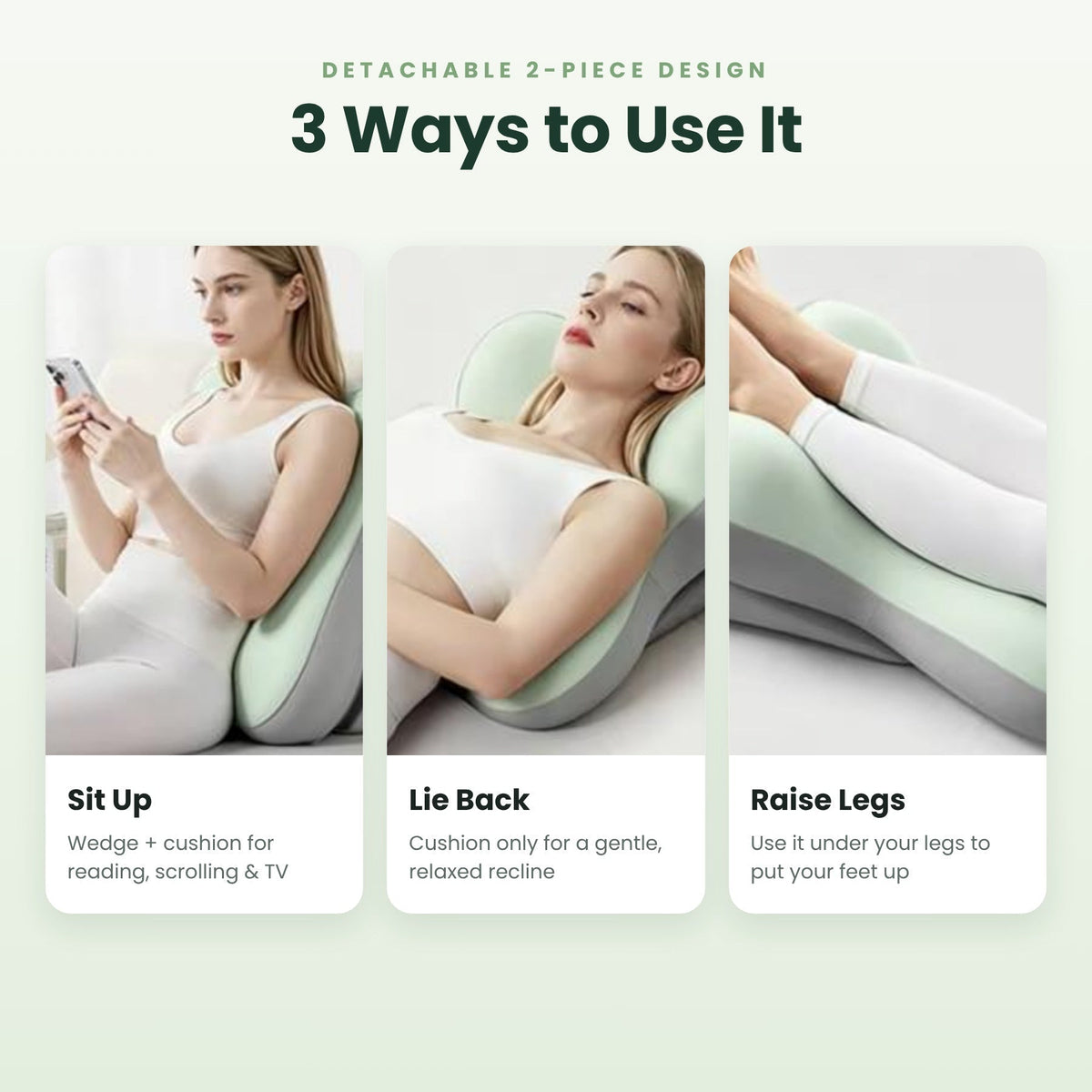 2-in-1 Adjustable Bed Backrest Pillow – Contoured Pillow with Wedge Base, Neck Cradle & Lumbar Support