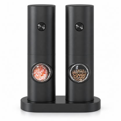 Salt & Pepper Grinder Set – 5 Levels Adjustable , Battery Operated with Stand