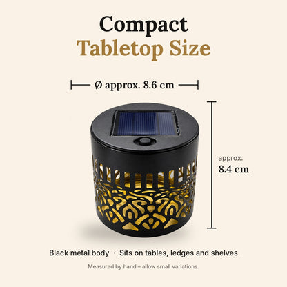 Solar wall light size guide – 8.6 cm diameter, 8.4 cm height