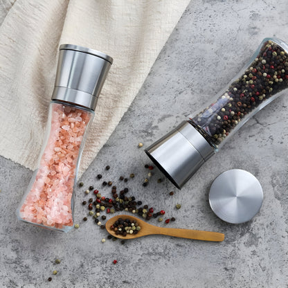 Salt and Pepper Spice Grinder Set for Convenient Kitchen Use With Stainless Stand